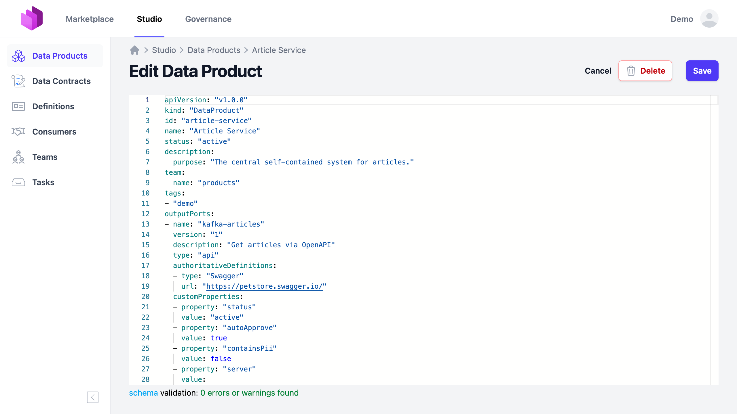 Open Data Product Standard YAML example file