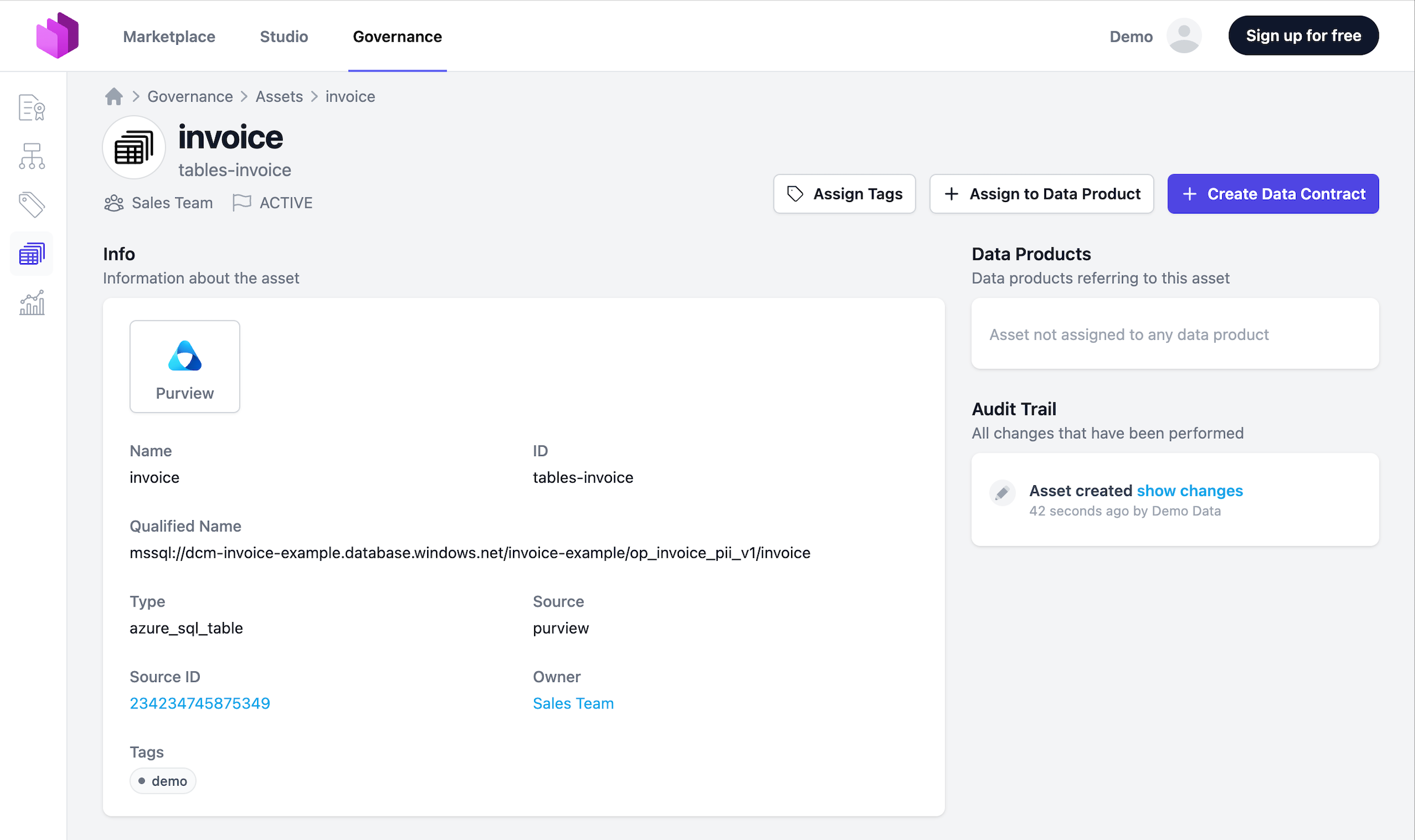Data Contract Creation from Asset