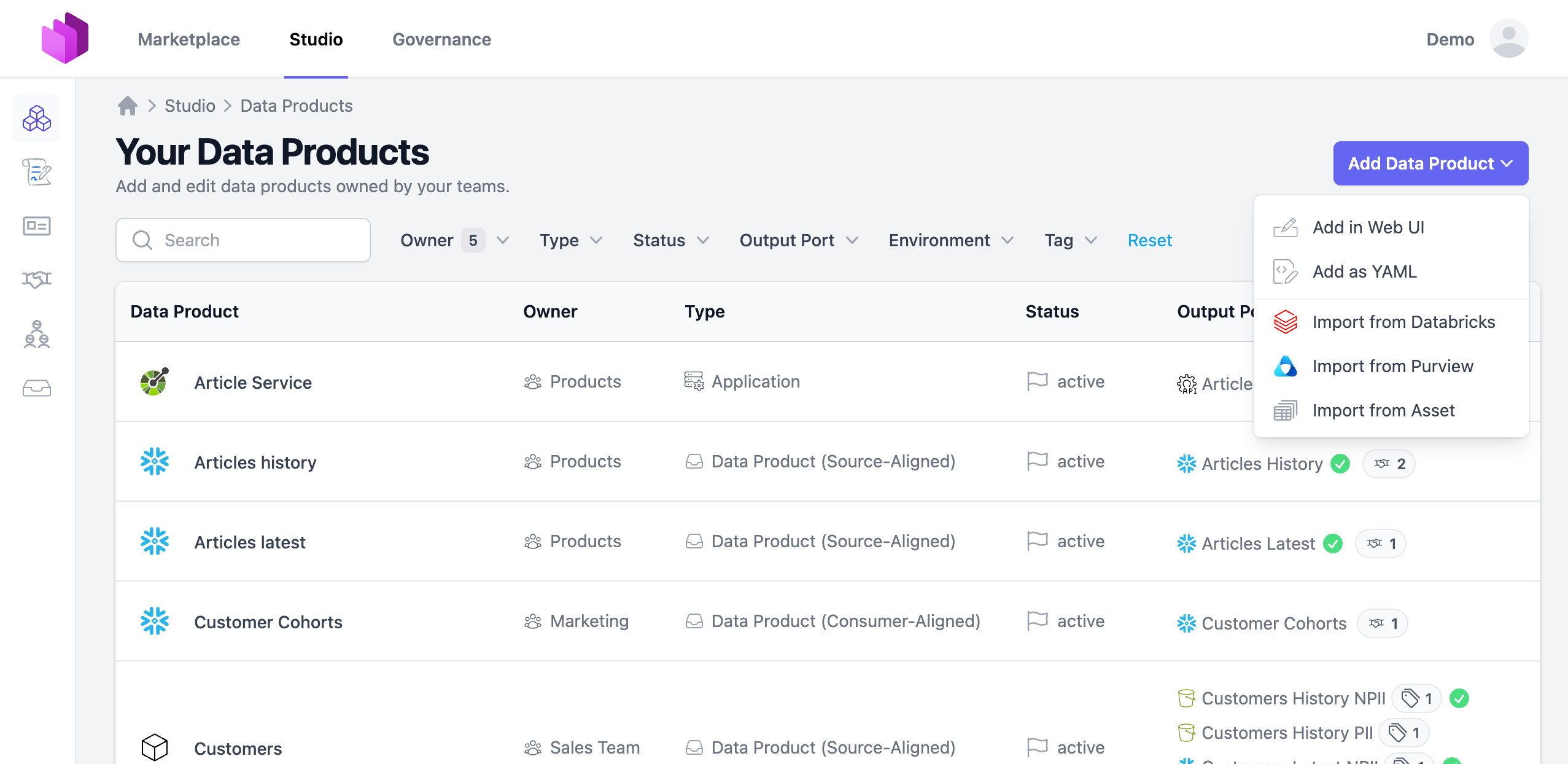 Import Data Product from Assets