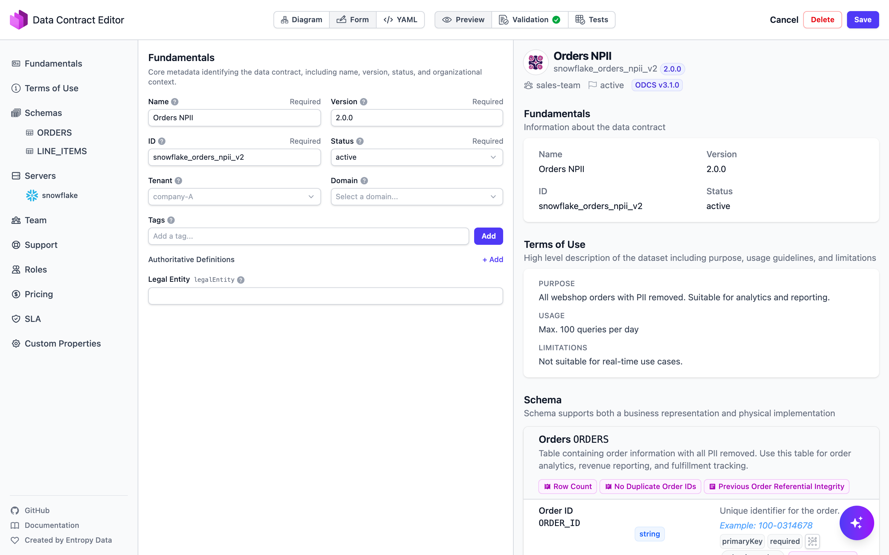 The Data Contract Editor, Form view