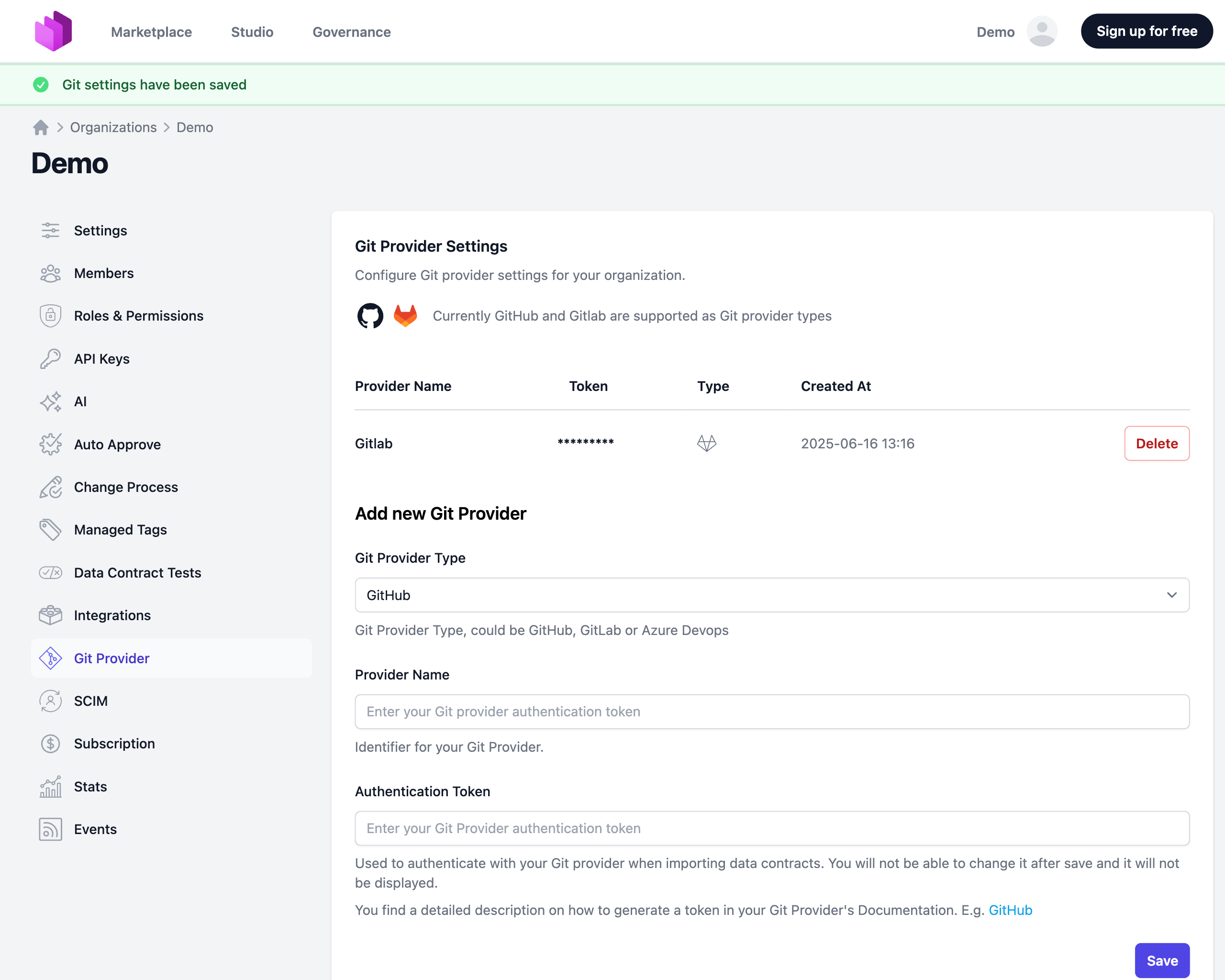 Git Connections Section