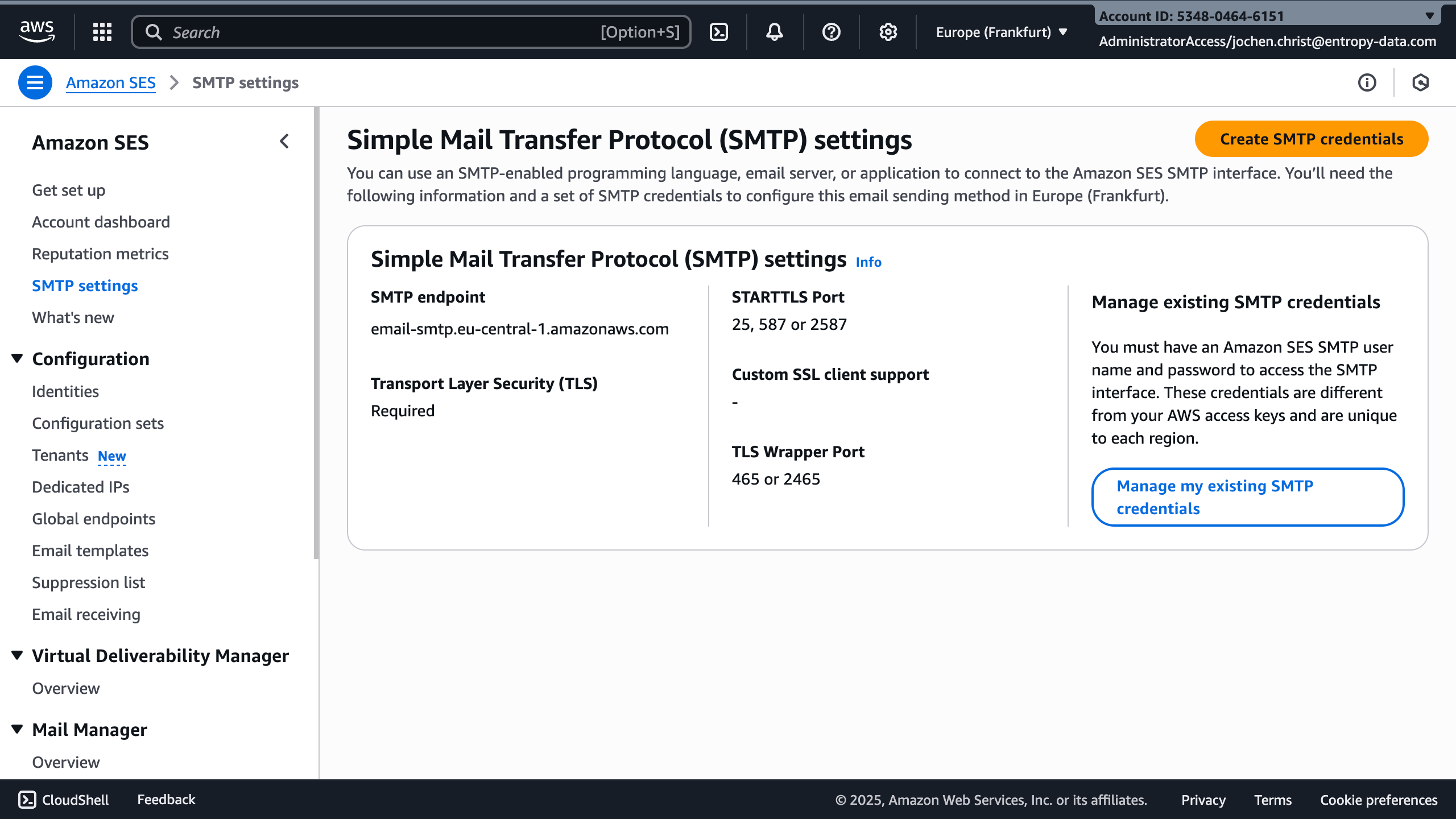 AWS SES SMTP Settings