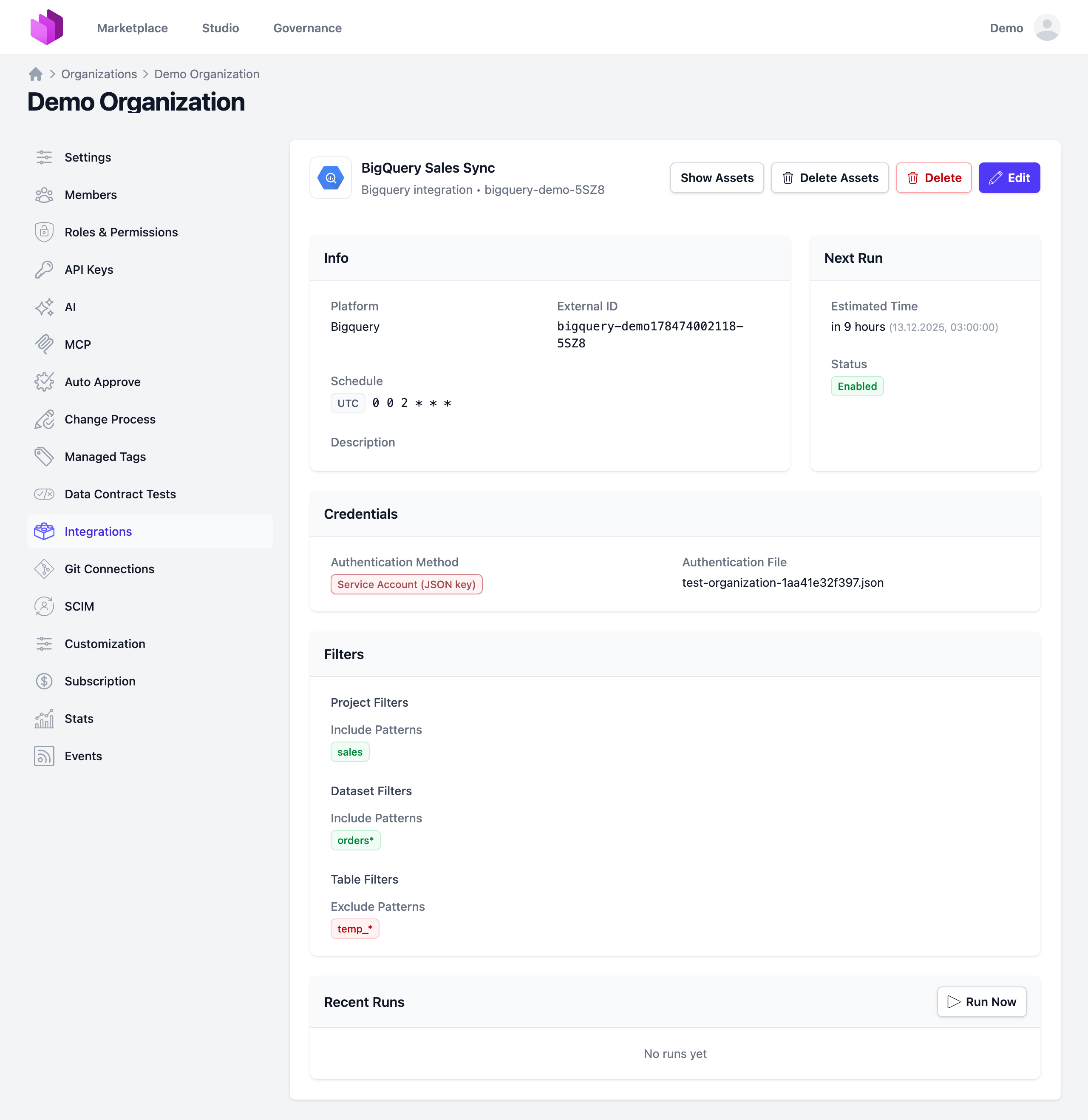Integration configuration edit