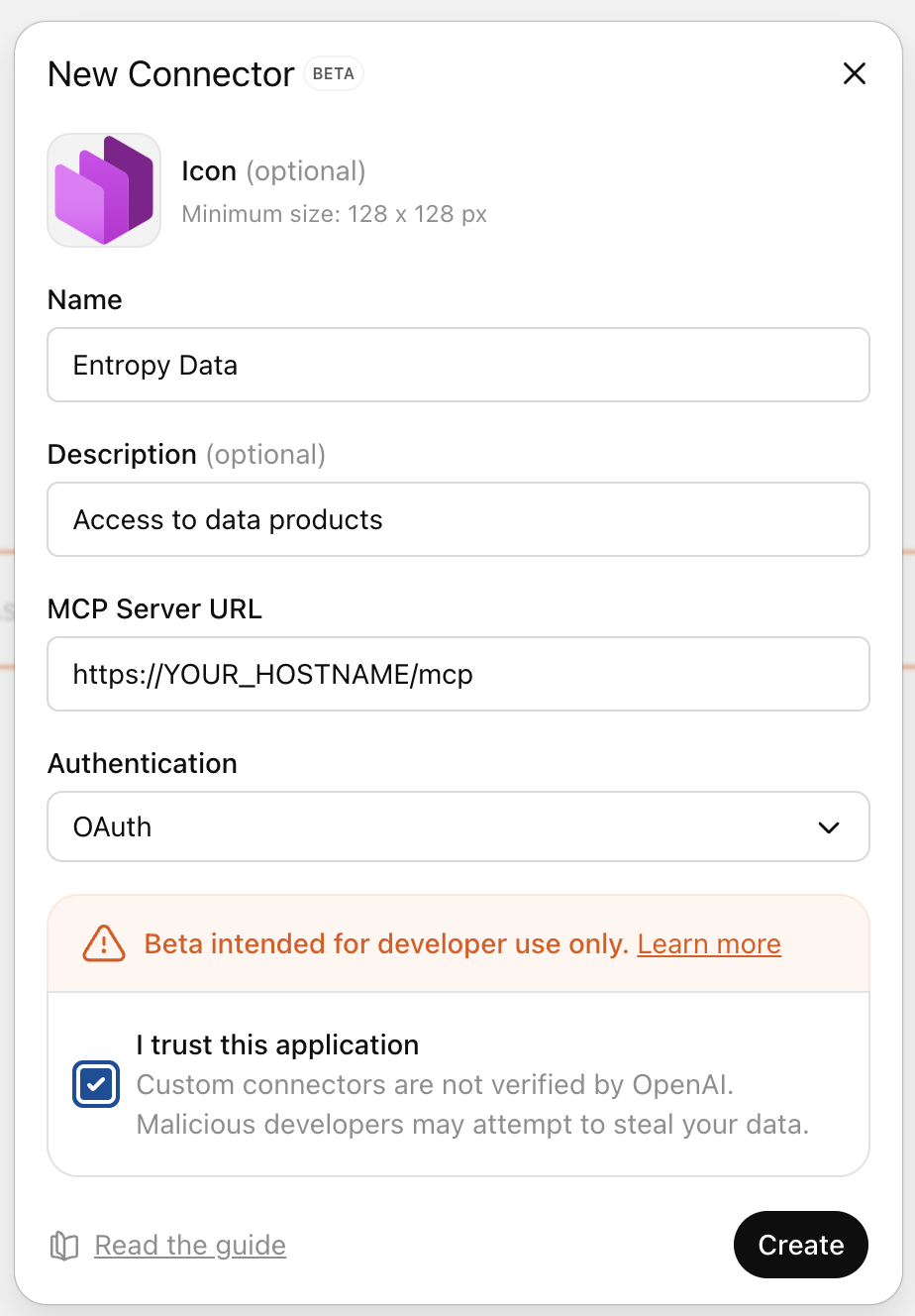 Creating a new MCP server connection in ChatGPT