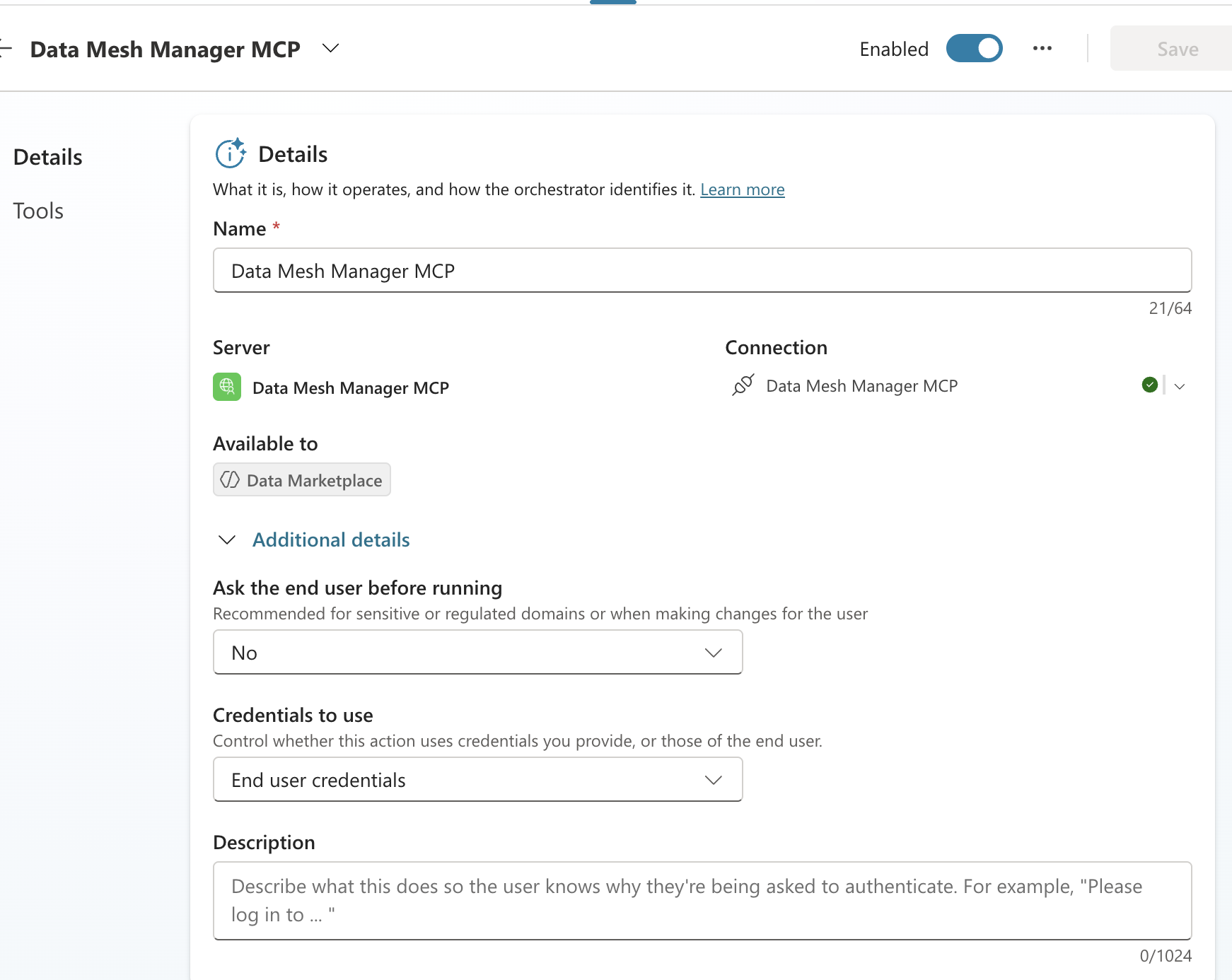 Copilot Studio Agent Tool Settings