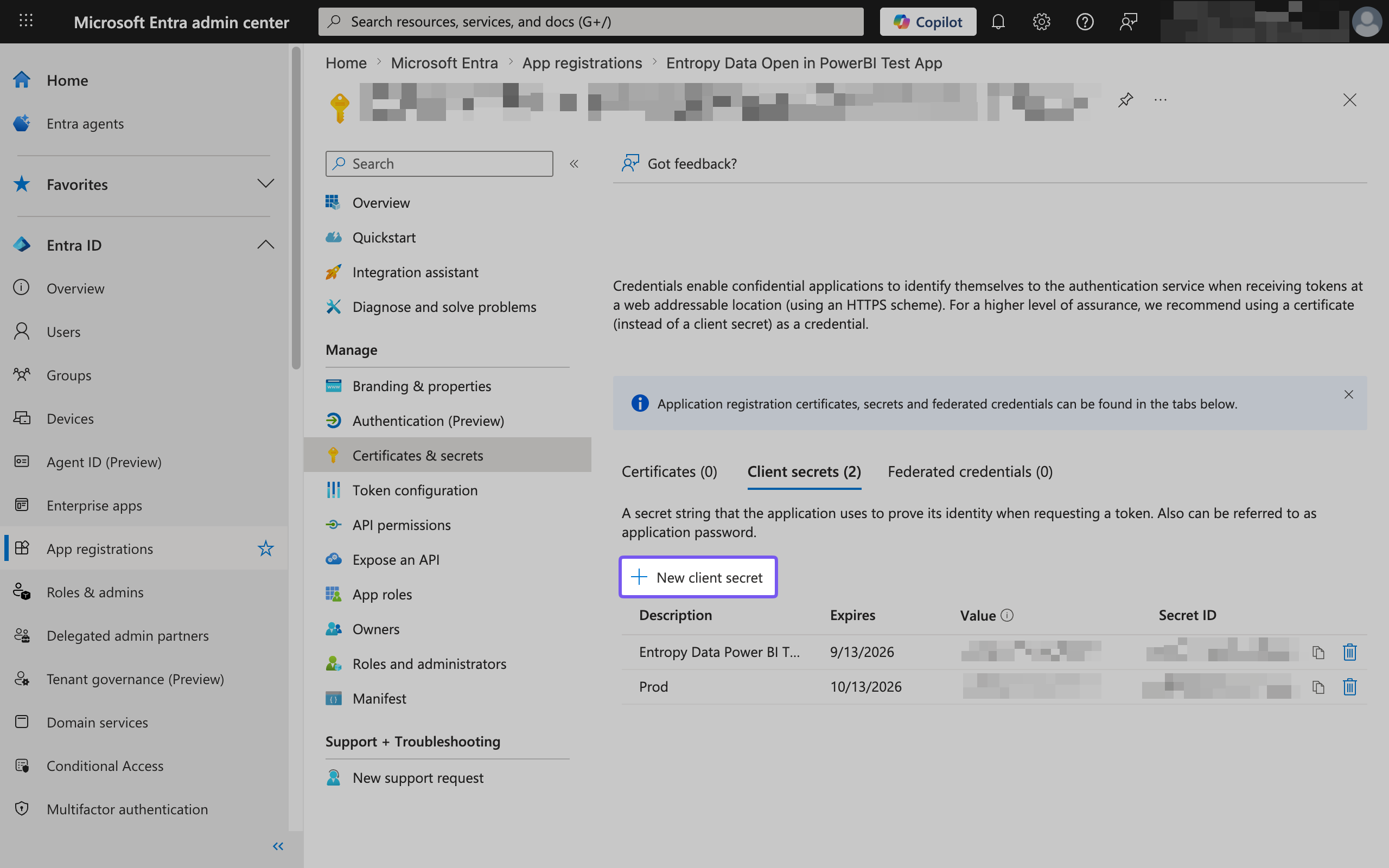 Create new clientId + clientSecret